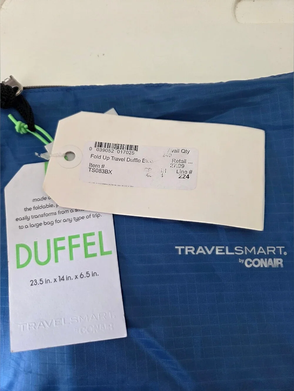 Conair Carrying Case Packable Polyester Duffel Bag Travel Essentials Blue NEW
